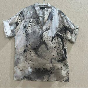 Lafayette 148 Artsy 100% Silk Top Abstract Short Sleeve Women’s Sz S Office Cute